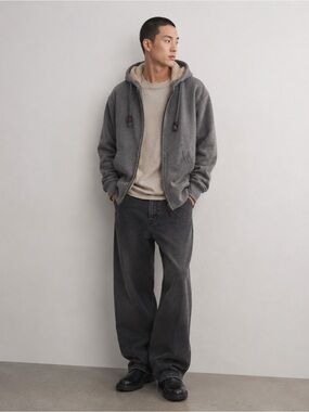 Tu Sherpa-Lined Full Zip Hoodie in Charcoal Gray - Size XL